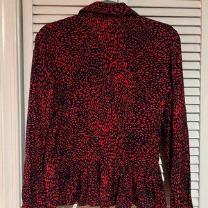 Pink Tartan Silk Button Down Shirt, Red and Navy Blue